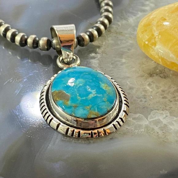 Native American Sterling Silver Blue Ridge Turquoise Oval Pendant For Women - Picture 4 of 10